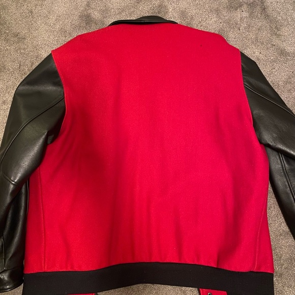 Leather & Wool Bomber Jacket - red & black - Picture 4 of 7